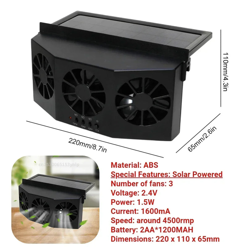 Solar Car Fan USB Rechargeable