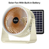 Portable Solar Fan Rechargeable Solar Powered Camping Fan Built-in Battery with RGB LED USB Ports Home Office Cooling Air Fan